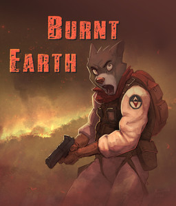 anthro backpack bodysuit bulletproof_vest clothing gloves gun handgun handwear harness kerchief looking_at_viewer male open_mouth pistol ranged_weapon skinsuit smoke solo text tight_clothing weapon marsonaut burnt_earth beol canid canine canis mammal wolf digital_media_(artwork) hi_res