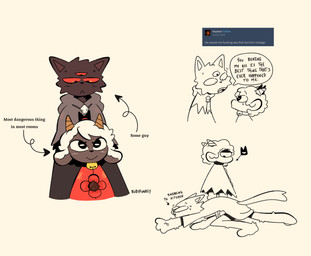 2_horns ambiguous_anthro ambiguous_gender anthro bell bell_collar collar dialogue duo fur horn profanity smile speech_bubble text white_body white_fur white_wool wool_(fur) rubyfunkey cult_of_the_lamb massive_monster_(studio) lamb_(cult_of_the_lamb) narinder bovid caprine domestic_cat felid feline felis mammal sheep 2024 digital_drawing_(artwork) digital_media_(artwork) english_text hi_res
