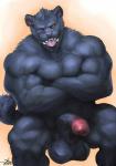 abs anthro balls biceps big_balls big_muscles big_penis black_body black_fur crossed_arms fangs fur genitals half-erect humanoid_genitalia humanoid_penis looking_at_viewer male melanistic muscular muscular_anthro muscular_male nude one_eye_closed open_mouth pecs penis pubes solo teeth tongue tongue_out vein veiny_penis dust_yang felid mammal pantherine 2016