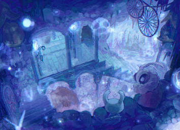 2_horns ambiguous_gender antennae_(anatomy) anthro biped cloak clothed clothing detailed_background duo horn looking_at_another melee_weapon nail_(weapon) neck_tuft stairs standing tuft weapon weapon_on_back blipbugbug hollow_knight_(franchise) team_cherry seer_(hollow_knight) the_knight_(hollow_knight) arthropod insect lepidopteran moth vessel_(species) 2024 painting_(artwork)