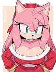 anthro big_breasts breasts cleavage clothed clothing female hair hands_on_hips long_hair solo artistosoft sega sonic_the_hedgehog_(series) amy_rose eulipotyphlan hedgehog mammal absurd_res hi_res