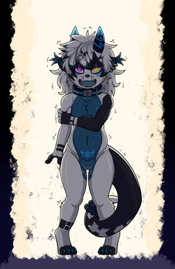 2_horns andromorph anthro arm_grab bent_legs black_body black_fur blue_body blue_fur blush bodily_fluids collar dripping ear_piercing eyelashes fur genital_fluids genitals glowing glowing_eyes heart_eyes heart_symbol heterochromia horn intersex looking_at_viewer looking_pleasured nipples nude nude_anthro open_mouth piercing ring_piercing scar shaking solo sweat tremble_spikes trembling vaginal_fluids vulva white_body white_fur womb_tattoo nekrozs nekrozs_(character) demon mammal mustelid otter hi_res