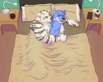 5_fingers anthro anthro_on_anthro bangs barazoku bed bed_covers bed_sheet bedding bedroom beverage bird's-eye_view black_body black_fur black_nose black_stripes blue_body blue_fur blue_hair cellphone cellphone_charger cheek_tuft clothing container countershade_face countershading cuddling cup detailed_background duo electronics eye_contact eyebrows facial_tuft fingers fur fur_tuft furniture green_eyes hair half-closed_eyes hand_holding happy head_tuft high-angle_view humanoid_hands inside interspecies lamp looking_at_another looking_at_partner lube lying male male/male multicolored_body multicolored_fur muscular muscular_male narrowed_eyes neck_tuft nightstand nipples nude on_bed on_side open_mouth open_smile phone pillow romantic romantic_couple side_view smile spooning striped_body striped_fur stripes tuft two_tone_body two_tone_fur under_covers white_body white_fur white_nipples wood fluffysnowmeow dave_huber huskin bear canid canine canis domestic_dog felid husky hybrid mammal nordic_sled_dog pantherine polar_bear spitz tiger ursine 2017 cel_shading digital_media_(artwork) shaded