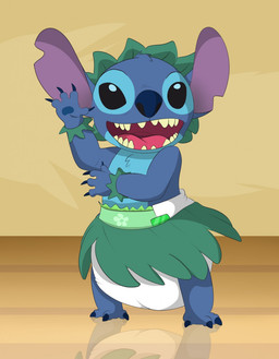 3_toes 4_fingers accessory anthro black_eyes blue_body blue_claws blue_fur blue_nose bottomwear bracelet chest_tuft claws clean_diaper clothed clothing dancing diaper feet fingers fur grass_skirt head_tuft headband hula jewelry looking_at_viewer male notched_ear open_mouth open_smile skirt smile solo stage standing teeth toe_claws toes tongue tuft wearing_diaper bunnykisses disney lilo_and_stitch stitch_(lilo_and_stitch) alien experiment_(lilo_and_stitch) hi_res