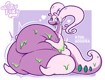 ambiguous_gender anthro belly belly_squish big_belly bodily_fluids inflation looking_back open_mouth simple_background sitting sitting_on_ground slime solo squish tail text white_background ghostlyfoxy mythology nintendo pokemon dragon generation_6_pokemon goodra mythological_creature mythological_scalie pokemon_(species) scalie absurd_res digital_drawing_(artwork) digital_media_(artwork) english_text hi_res signature