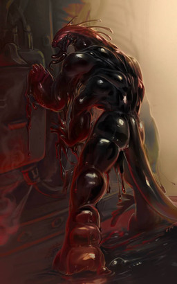 4_arms anthro claws clothing feet feral intersex latex latex_clothing latex_skinsuit liquid liquid_latex male maleherm multi_arm multi_limb skinsuit solo tight_clothing toes greenbud_vomit goo_creature latex_creature unknown_species hi_res