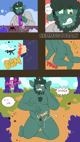 anthro balls bodily_fluids cum ejaculation embarrassed embarrassing_exposure embarrassing_nudity exposed genital_fluids genitals glans group humiliation male nude outside penis penis_humiliation public public_exposure small_penis small_penis_exposure small_penis_humiliation solo remmus_cobalt goblin humanoid 4k 9:16 absurd_res comic hi_res
