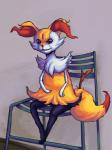 ambiguous_gender anthro biped braixen canid canine fur generation_6_pokemon inner_ear_fluff mammal meme nightmare_fuel nintendo pokemon pokemon_(species) pseudo_clothing simple_background sitting solo soul_devouring_eyes stoned_fox tuft unknown_artist