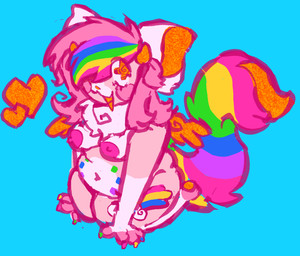 anthro belly_nipples big_ears big_eyes big_tail breasts chest_tuft claws crouching curvy_figure exposed_breasts female floating_heart fluffy fluffy_chest fur hair heart_symbol horn markings medium_breasts multicolored_hair multicolored_markings nipples pawpads paws pink_body pink_fur pink_hair pink_markings pink_nipples rainbow rainbow_hair rainbow_markings sitting slightly_chubby slightly_chubby_anthro small_horn small_wings solo tail tuft white_markings wings kibblecringe click_(kibblecringe) ambiguous_species domestic_cat felid feline felis mammal hi_res