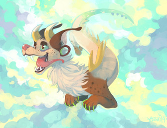 ambiguous_gender back_spikes brown_body brown_fur claws cloud fangs feral flesh_tunnel flying fur green_claws happy horn midair open_mouth open_smile paws pink_nose pink_tongue smile snout solo spikes spikes_(anatomy) tail tan_body tan_fur tapering_tongue teeth tongue tongue_out whisker_spots yellow_horn yellow_spikes darmp mythology dragon eastern_dragon furred_dragon furred_scalie mythological_creature mythological_scalie scalie 2014 digital_media_(artwork) digital_painting_(artwork) full-length_portrait painting_(artwork) portrait shaded