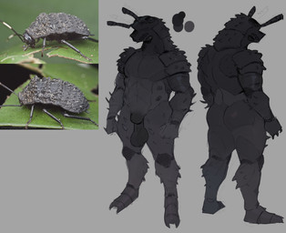 animal_genitalia animal_penis antennae_(anatomy) anthro balls biped black_body butt canine_genitalia canine_penis fingers flaccid genitals grey_background male mouth_closed nude_anthro nude_male penis rear_view sheath simple_background solo spikes spikes_(anatomy) standing goonie-san goon_(goonie_san) arthropod hi_res model_sheet