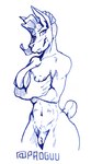 anthro breasts covering_chest female hair inverted_nipples navel nipples nude short_tail solo tail paoguu canid canine canis dobermann domestic_dog mammal pinscher monochrome