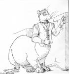 bottomless claws clothed clothing male partially_clothed smile solo whiskers czgoldedition mammal mammal_taur murid murid_taur murine rat rat_taur rodent rodent_taur taur 2016 black_and_white hi_res monochrome signature