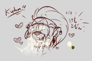 accessory anthro bodily_fluids cum cum_on_face dialogue ear_piercing ear_ring female genital_fluids hair hair_over_eyes headband heart_symbol lisp open_mouth piercing ring_piercing solo teeth kemotobi basil_(kemotobi) mammal mustelid otter 2020 sketch