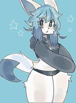 anthro bangs black_clothing black_eyes black_panties black_underwear blue_choker blue_hair blue_jewelry blue_necklace blue_nose choker clothed clothing cropped_hoodie eyelashes female fur hair jewelry medium_hair necklace open_mouth panties pantsless pupils simple_background solo tail thick_thighs underwear white_body white_fur white_pupils uovo nintendo pokemon eeveelution generation_4_pokemon glaceon pokemon_(species) colored colored_sketch digital_drawing_(artwork) digital_media_(artwork) hi_res shaded sketch