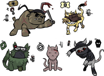 arm_wraps biped bipedal_feral body_wraps brown_body brown_fur claws clothing collar_tag covered_mouth eyewear feral fire fur glasses green_body green_fur grey_body grey_fur group hairless hat hat_only headgear headgear_only headwear headwear_only holding_hook holding_melee_weapon holding_object holding_weapon kerchief kerchief_only leg_wrap long_tail looking_at_viewer male mask melee_weapon mostly_nude multiple_poses nub_tail obscured_eyes pose quadruped red_eyes scar semi-anthro sharp_teeth simple_background sitting sunglasses surgical_suture tail teeth teeth_showing weapon wearing_glasses wearing_goggles wearing_mask wearing_sunglasses wraps yellow_body yellow_fur leixo_demo madness_combat madness_combat_(series) mewgenics deimos_(madness_combat) hank_j._wimbleton sanford_(madness_combat) domestic_cat felid feline felis mammal 2026 colored digital_drawing_(artwork) digital_media_(artwork) full-length_portrait guide_lines hi_res portrait reference_image
