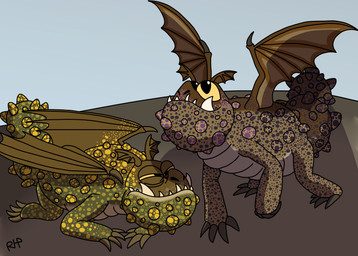 brown_body brown_scales claws duo feral green_body green_scales head_wings membrane_(anatomy) membranous_wings scales tail thick_tail underbite unusual_wing_placement ventral_scales wing_claws wings yellow_eyes rhp dreamworks how_to_train_your_dragon mythology dragon gronckle mythological_creature mythological_scalie scalie cel_shading digital_drawing_(artwork) digital_media_(artwork) hi_res shaded signature
