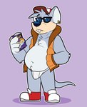 anthro belly black_nose bulge clothing ear_piercing ear_ring eyewear male navel piercing ring_piercing simple_background slightly_chubby solo sunglasses underwear thepandobo tosty chesky mammal mouse murid murine rodent 2022