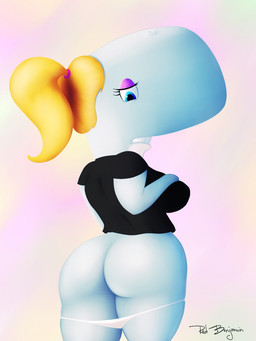 anthro big_breasts big_butt blonde_hair blue_eyes breasts butt clothing eyelashes female hair huge_butt panties solo underwear sirredbenjamin nickelodeon spongebob_squarepants pearl_krabs aquatic cetacean mammal physeteroid sperm_whale toothed_whale whale 3:4 hi_res