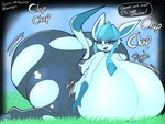 anthro big_breasts big_butt blue_body blue_eyes blue_fur breasts butt clothing female fur huge_breasts huge_butt hyper hyper_breasts hyper_butt onomatopoeia solo sound_effects speech_bubble text wardrobe_malfunction gardegu game_freak nintendo pokemon eeveelution generation_4_pokemon glaceon pokemon_(species) 2024 4:3 absurd_res english_text hi_res