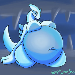 anthro big_butt blue_body blue_fur breasts butt cave female female/female fur interspecies overweight overweight_anthro overweight_female pokephilia solo vore mrmanuxsss lugia_day nintendo pokemon generation_2_pokemon legendary_pokemon lugia pokemon_(species) 1:1 hi_res