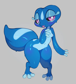 anthro bedroom_eyes big_ears blep blue_body blue_scales breasts female female_anthro forked_tongue genitals grey_background narrowed_eyes navel non-mammal_breasts non-mammal_navel purple_eyes scales seductive shortstack simple_background solo tail thick_tail tongue tongue_out vulva wide_hips niniidawns nintendo pokemon pokemon_winds_and_waves gecqua generation_10_pokemon lizard pokemon_(species) reptile scalie 2026