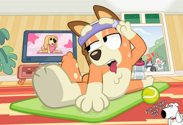 4_fingers accessory age_difference anthro arm_support ball bar_emanata bent_arm big_eyes big_nose big_snout biped black_eyebrows black_eyes black_nose blue_body blue_ears blue_eyebrows blue_fur blue_sky bodily_fluids bottle brown_body brown_fur brown_nose ceiling chest_tuft clothed clothed_anthro clothed_female clothing cloud collar collar_only colored_saliva container curved_eyebrows day dialogue ear_tuft electronics emanata empty_eyes exercise eyebrows featureless_chest female female_focus fingers flat_chested flexible floor floppy_ears folded_ears footprint fur fur_tuft glistening glistening_eyelids glistening_nose gloves_(marking) half-closed_eyes hand_on_leg head_turned headband headband_only indifferent inside interior_background internal_wall iris leg_markings leotard light_body light_fur living_room long_ears looking_at_viewer lop_ears male markings mature_anthro mature_female monotone_body monotone_fur monotone_tail multicolored_body multicolored_fur narrowed_eyes no_pupils nude nude_anthro nude_female nude_male older_female on_model orange_body orange_fur pawprint pink_clothing pink_leotard plant pointy_ears portable_music_player prick_ears profanity purple_headband raised_eyebrows red_collar red_saliva red_tongue round_eyes saliva side_eye sky snout socks_(marking) solo solo_focus splits spots spotted_markings spotted_tail spread_legs spreading stairs stretching striped_wall sweat sweatband sweatdrop tablet tail tail_markings talking_to_viewer tan_body tan_fur teeth television television_stand tennis_ball text three-quarter_view tongue tongue_out tuft two_tone_tail underpaw unusual_bodily_fluids unusual_saliva wall_(structure) water_bottle white_body white_ceiling white_ears white_fur white_markings white_sclera white_spots white_text window wood wood_floor yellow_body yellow_fur yellow_inner_ear yellow_tail yoga_mat dm29 bluey_(series) family_guy bandit_heeler brian_griffin chilli_heeler unicorse australian_cattle_dog bird_dog canid canine canis cattledog cocker_spaniel domestic_dog herding_dog hunting_dog mammal pastoral_dog spaniel 2026 crossover digital_drawing_(artwork) digital_media_(artwork) english_text father_(lore) mother_(lore) parent_(lore)