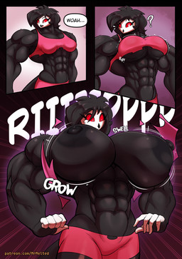 abs anthro areola beak biceps big_breasts big_muscles black_areola black_body black_hair black_nipples black_tail_feathers breast_expansion breasts clothing deltoids expansion eyebrows female female_anthro forearm_muscles hair huge_breasts huge_muscles hyper hyper_muscles muscular muscular_anthro muscular_female nipples non-mammal_breasts obliques pink_clothing question_mark red_sclera solo text torn_clothing triceps white_eyes mrmelted hellaverse helluva_boss octavia_(helluva_boss) avian avian_demon bird owl owl_demon 2026 absurd_res comic english_text hi_res url