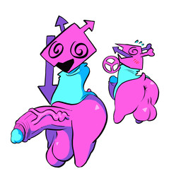2_horns anus armless balls big_balls big_penis black_eyes blue_clothing blue_glans blush blush_lines butt clothing emanata erection featureless_legs foreskin genital_raphe genitals glans glistening glistening_balls glistening_butt glistening_genitalia horn huge_balls huge_penis humanoid_genitalia humanoid_penis male male_humanoid open_mouth penis perineal_raphe perineum pink_balls pink_body pink_butt pink_horn pink_penis pink_tail raphe_(anatomy) red_blush scrotal_raphe short_tail simple_background solo spiral spiral_eyes standing sweat_emanata tail teapot_(body_type) thick_thighs vein veiny_penis white_background wide_hipped_male wide_hips f_d_e_i_a deltarune undertale_(series) computer_virus_(species) darkner digital_creature humanoid virovirokun 1:1 2025 digital_media_(artwork) hi_res