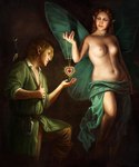 breasts classical clothed clothed/nude clothing duo female kneeling male male/female nude partially_clothed wings astoralexander nintendo the_legend_of_zelda great_fairy link fairy humanoid hylian 5:6 hi_res