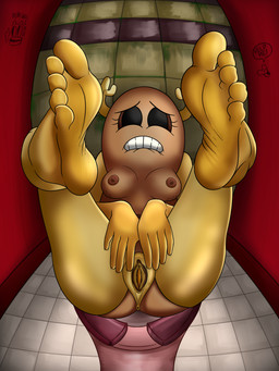 5_toes anthro antlers anus bald barefoot bathroom black_eyes black_sclera breasts butt clenched_teeth clitoral_hood clitoris clothing colored_skin cornered dark_body dark_skin emoji eyeless feet female fisheye_lens floor food foot_fetish foot_focus front_view fruit genitals gloves graffiti grime handwear hollow_eyes horn humanoid_feet inside labia legs_up legume logo looking_at_viewer medium_breasts nervous nipples nude nude_anthro nude_female peanut_(food) personification plant plantigrade presenting public_restroom questionable_consent restroom_stall sitting small_breasts soles solo spread_legs spread_vulva spreading teeth text tile tile_floor tile_wall toes toilet vulva wall_(structure) yellow_body yellow_skin young young_female captain_mooncat cartoon_network the_amazing_world_of_gumball penny_fitzgerald animate_inanimate unknown_species 2025 3:4 absurd_res artist_logo artist_name full-length_portrait hi_res portrait