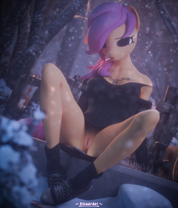 anthro cellphone cigarette clothing electronics female footwear genitals hair orange_body phone plant purple_eyes purple_hair shoes skateboard smartphone smoking smoking_cigarette sneakers snow snowing socks solo sweater tattoo topwear tree vehicle vulva steamyart friendship_is_magic hasbro my_little_pony scootaloo_(mlp) equid equine mammal 3d_(artwork) absurd_res digital_media_(artwork) hi_res