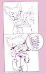 anthro blush breasts cleavage clothed clothed/nude clothed_female clothing comparing duo erection female genitals gloves handwear imminent_sex larger_male male nervous nude open_mouth penis simple_background size_difference smaller_female white_background dogma sega sonic_the_hedgehog_(series) rouge_the_bat bat mammal 2018 comic monochrome