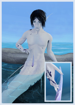 anthro blue_border border herm intersex laano lube_on_penis masturbation sea solo water mackswell syren 3d_(artwork) absurd_res digital_media_(artwork) hi_res