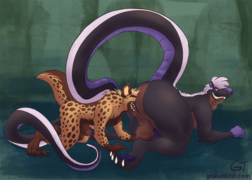 all_fours animal_genitalia anthro athletic balls big_balls big_butt big_tail body_hair butt butt_hair butt_sniffing duo face_in_ass genitals hair hairy_balls incisors long_tail male male/male nose_to_anus overweight overweight_male sheath sniffing stubble tail teeth tongue tongue_out white_hair gtskunkrat gtskunkrat_(character) hybrid hyena mammal mephitid murid murine rat rodent skunk
