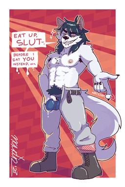 abs anthro armpit_hair beckoning belt bodily_fluids body_hair boots bottomwear bulge bulge_grab clothed clothing drooling footwear genital_fluids gesture hair leaking_precum long_hair male nipples pants pecs precum saliva shoes smile solo standing tail topless naudiz_(artist) canid canine canis domestic_dog mammal 2:3 hi_res