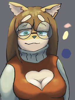 anthro breasts cleavage cleavage_cutout clothed clothing cutout eyewear female glasses solo standing sweater sweater_vest topwear turtleneck vest virgin_killer_sweater ails meme_clothing absurd_res hi_res meme