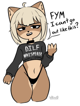 annoyed anthro clothing collar crop_top female flat_chested hair looking_at_viewer midriff panties shirt short_hair simple_background solo text text_on_clothing text_on_shirt text_on_topwear thigh_gap thong tired_eyes topwear underwear white_background dogfailureowo hana_(dogfailureowo) canid canine canis domestic_dog mammal hi_res