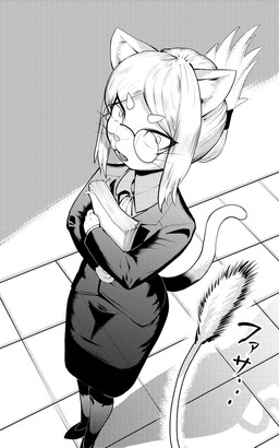 anthro bangs bottomwear cat_toy clothed clothing eyewear female footwear fur glasses hair holding_object inner_ear_fluff office_clothing office_lady pencil_skirt side_bangs skirt solo tail tied_hair tuft wearing_glasses pecco_occeq hitoner miss_tonerico domestic_cat felid feline felis mammal 5:8 greyscale hi_res monochrome