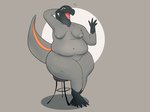 anthro big_butt breasts butt curvy_figure female freckles genitals gesture looking_at_viewer non-mammal_breasts nude open_mouth overweight overweight_anthro overweight_female pussy simple_background slightly_chubby smile solo tail thick_tail thick_thighs waving wide_hips dubindore nintendo pokemon liz_(eye_moisturizer) generation_7_pokemon lizard pokemon_(species) reptile salandit scalie