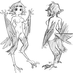 breasts butt feathered_wings feathers feet female front_view looking_at_viewer nipples nude rear_view solo tail tail_feathers talons toes wings tateoftot dark_souls european_mythology fromsoftware greek_mythology mythology pickle-pee avian bird corvid corvus_(genus) crow harpy humanoid mythological_avian mythological_creature oscine passerine 1:1 black_and_white hi_res monochrome
