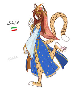 4_toes 5_fingers accessory anklet anthro biped bracelet brown_hair clothed clothed_anthro clothed_male clothing digit_ring dress ear_piercing ear_ring eyes_closed feather_in_hair feet femboy finger_ring fingers fur hair hair_accessory harem_outfit iran iranian_flag jewelry long_hair loose_feather male male_anthro markings on_one_leg orange_body orange_fur pattern_clothing pawpads piercing pink_pawpads ring_piercing side_view simple_background solo spots spotted_body spotted_fur spotted_markings spotted_tail standing tail tail_markings toeless_(marking) toes translucent translucent_clothing veil white_background nekodoiko asiatic_cheetah cheetah felid feline mammal hi_res signature
