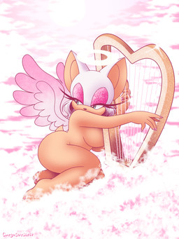 anthro big_breasts breasts butt cloud convenient_censorship eyeshadow feathered_wings feathers female half-closed_eyes halo harp makeup musical_instrument narrowed_eyes nude plucked_string_instrument side_boob solo sparkles string_instrument tan_body tan_skin thick_thighs wings omegasunburst sega sonic_the_hedgehog_(series) rouge_the_bat angel bat mammal 3:4 absurd_res hi_res