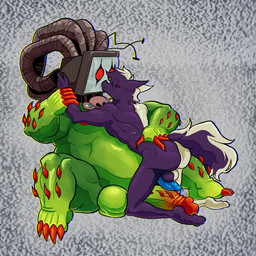 animal_genitalia animal_penis antenna_wire anthro balls big_balls big_penis canine_genitalia canine_penis duo electronics for_a_head fur genitals green_body kissing male male/male multicolored_body multicolored_fur penile_spines penis plant screen screen_face surprised television two_tone_body two_tone_fur harlequinkiller undertale undertale_(series) gypsydanger photoshop_flowey canid canine canis elemental_creature elemental_humanoid flora_fauna fox humanoid hybrid mammal object_head plant_humanoid screen_head tv_head wolf 1:1 absurd_res hi_res
