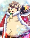 anthro belly brown_body brown_fur clothing costume fur humanoid_hands kemono male moobs overweight overweight_male santa_costume solo tsurugi lifewonders tokyo_afterschool_summoners goemon_(tas) canid canine mammal raccoon_dog tanuki 2021 hi_res