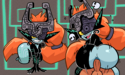 all_fours anal anal_penetration armor balls big_butt black_body black_eyes breasts butt clothing duo female female_penetrated front_view fused_shadow genitals grey_body hair headgear headwear helmet humanoid_pointy_ears long_hair looking_at_viewer looking_back looking_back_at_viewer male male/female male_penetrating male_penetrating_female one_eye_obstructed orange_hair penetration penile penile_penetration penis penis_in_ass pointy_ears ponytail pupils rear_view sex shortstack shortstack_female slit_pupils thick_thighs wide_hips yellow_sclera pulpdirector nintendo the_legend_of_zelda twilight_princess midna human humanoid imp mammal twili hi_res
