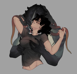 5_fingers bite black_hair breast_grab breasts clothed clothed/nude clothed_female clothed_human clothing duo eyes_closed female female_human fingers foreplay grabbing_from_behind hair hand_in_hair hand_on_breast hand_on_hair hand_on_tentacle holding_tentacle human_on_humanoid interspecies long_hair male male/female male_humanoid mandibles neck_bite nude nude_humanoid nude_male pseudo_hair sharp_teeth shirt simple_background t-shirt teeth tentacle_hair tentacles topwear touching_hair xenophilia leafjuly predator_(franchise) alien alien_humanoid human humanoid mammal yautja colored hi_res