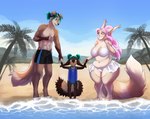 4_toes 5_fingers anna_yaeger anthro athletic beach big_breasts bikini bindweed_(artist) bindy_the_cat blue_hair blue_nipples blue_tongue breasts brown_body brown_fur canid canine canis claws cleavage clothed clothing cloud daughter_(lore) day domestic_cat domestic_dog ear_tuft ears_down eyebrows family father_(lore) father_and_child_(lore) father_and_daughter_(lore) feet felid feline felis female fingers floppy_ears fluffy fluffy_tail fur fur_markings grey_eyes group hair hair_buns hand_holding hand_on_face hi_res long_hair long_tail looking_at_another looking_down male mammal markings mother_(lore) mother_and_child_(lore) mother_and_daughter_(lore) mother_and_father_(lore) mountain navel nipples one-piece_swimsuit open_mouth palm_tree parent_(lore) parent_and_child_(lore) parent_and_daughter_(lore) paws pink_hair pivoted_ears plant sam_yaeger sand seaside sky slightly_chubby slightly_chubby_anthro slightly_chubby_female smile spots swimming_trunks swimwear tail tan_body tan_fur teeth thick_thighs tied_hair toe_claws toes tongue topless topless_anthro topless_male tree trio tuft two-piece_swimsuit water wide_hips young