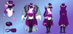 anthro avian_feet beak belly belt breasts cane claws clothed clothing coat costume cylinder eyewear feathered_wings feathers feet female hair hat hat_feather headgear headwear legwear looking_at_viewer loose_feather perfume purple_clothing purple_eyes purple_hair ringleader simple_background solo stockings tail tail_feathers thick_thighs toe_claws toes topwear utility_belt vr_headset wide_hips wings vammatar avian bird absurd_res digital_media_(artwork) hi_res