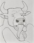 anthro bodily_fluids dripping duo fellatio genital_fluids genitals head_between_legs horn licking long_tongue male male/male oral penile penis penis_lick penis_on_tongue precum precum_drip prehensile_tongue saliva saliva_on_penis saliva_on_tongue sex sloppy snout tongue tongue_on_penis tongue_out tongue_wrap tonguejob hgythshs bovid bovine cattle mammal graphite_(artwork) hi_res monochrome pencil_(artwork) traditional_media_(artwork)